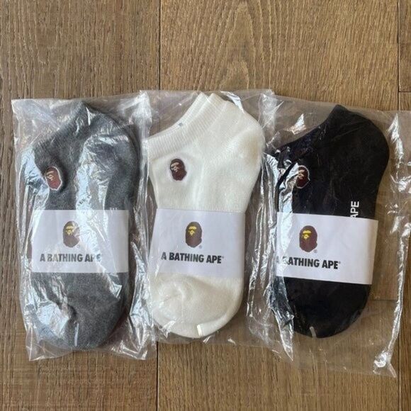 NEW Bape A Bathing Ape Embroidery Big Head socks Unisex Set of 3 Short - Picture 2 of 6